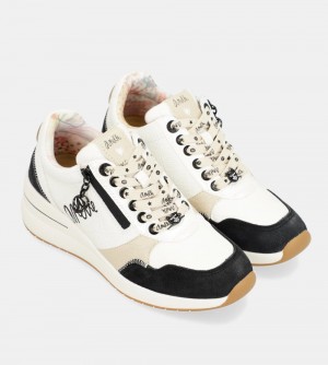 Basket Anekke Black & White Wedge Sneakers Femme | 163589-RMQ
