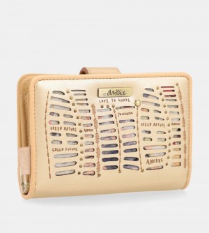 Portefeuilles Anekke Nature Pachamama Gold Medium Rfid Wallet Femme | 453801-TJM