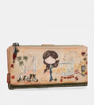 Portefeuilles Anekke Peace & Love Camel Large Rfid Wallet Femme | 438296-RQT