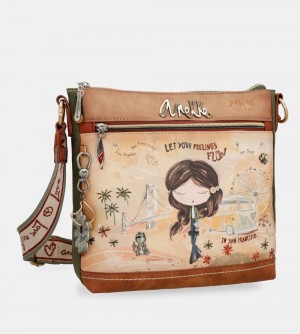 Sac Bandoulière Anekke Peace & Love Camel Square Crossbody Bag Femme | 158460-SWX