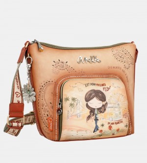 Sac Bandoulière Anekke Peace & Love Camel Large Crossbody Bag Femme | 417830-XQJ