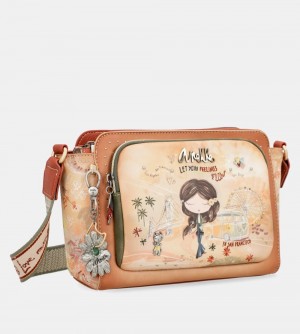 Sac Bandoulière Anekke Peace & Love Camel Rectangular Crossbody Bag Femme | 496187-YIU
