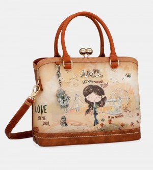 Sac Bandoulière Anekke Peace & Love Camel Kiss Clasp Bag Femme | 589764-VIO