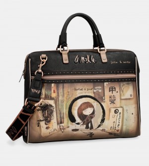 Sacs À Documents Anekke Shoen Black Briefcase Femme | 240768-DIJ