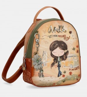 Sacs à Dos Anekke Peace & Love Camel Small Backpack Femme | 201375-ZAG