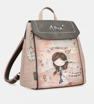 Sacs à Dos Anekke Peace & Love Pink Backpack With Flap Femme | 089264-TPQ