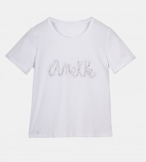 T Shirts Anekke Glitter White T-shirt Femme | 437085-HWI